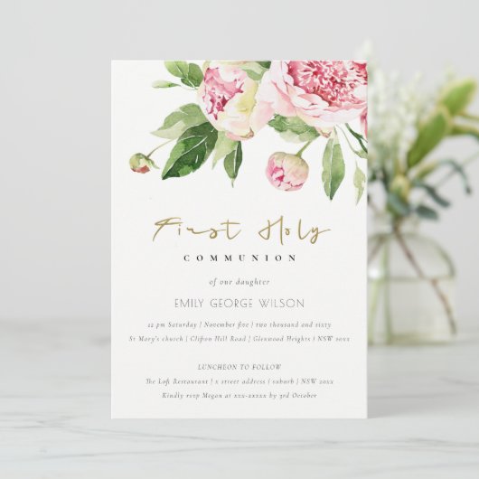 ソフト赤面フローラ牡丹ファースト聖餐式 招待状 (スタンド正面)