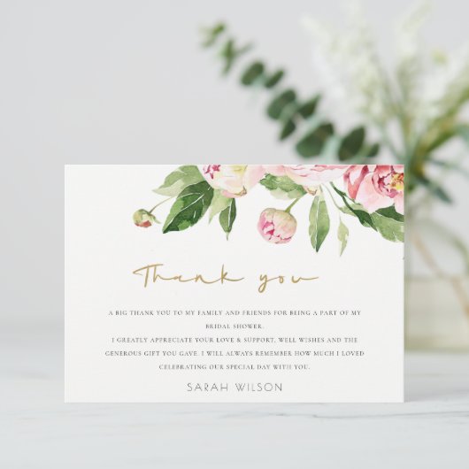 ソフト赤面フローラ牡丹水カラーブライダルシャワー サンキューカード (スタンド正面)