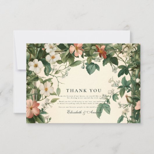 ソフト赤面フローラ結婚アールヌーボー サンキューカード (正面)