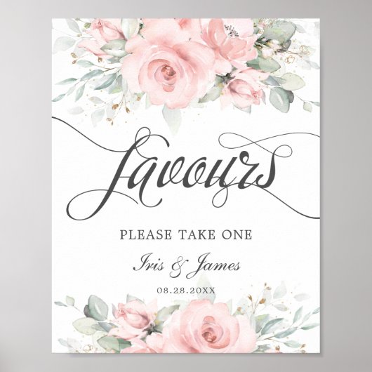 ソフト赤面フローラ緑の結婚式の引き出物標識 ポスター (正面)