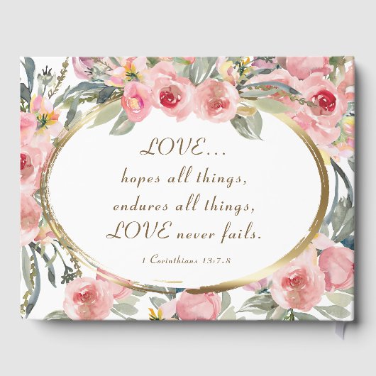 ソフト赤面フローラ金ゴールドフレームクリスチャン結婚ズ ゲストブック (裏面)