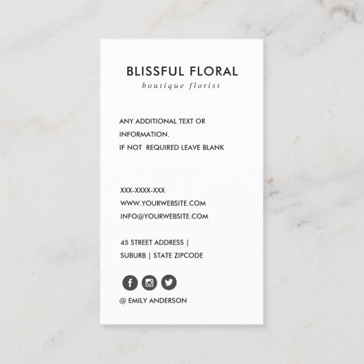 ソフト赤面ブラック及びホワイトダマスク花柄 名刺 (裏面)