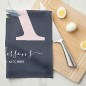 ソフト赤面ブルーネイビーフローラアルファベット文字A キッチンタオル (四つ折り)