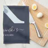 ソフト赤面ブルーネイビーフローラアルファベット文字K キッチンタオル (四つ折り)