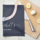 ソフト赤面ブルーネイビーフローラアルファベットU キッチンタオル (四つ折り)