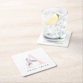 ソフト赤面ブルーフローラアルファベット名A スクエアペーパーコースター (インサイチュ)