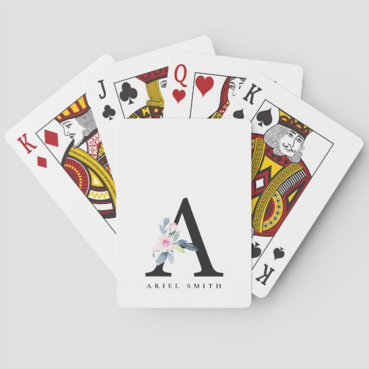 ソフト赤面ブルーフローラアルファベット名A トランプ (裏面)