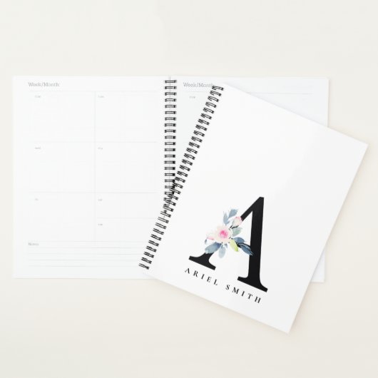 ソフト赤面ブルーフローラアルファベット名A プランナー手帳 (ディスプレー)