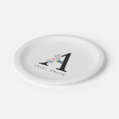 ソフト赤面ブルーフローラアルファベット名A ペーパープレート (アングル)