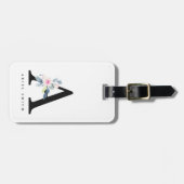 ソフト赤面ブルーフローラアルファベット名A ラゲッジタグ (正面横)