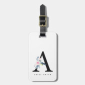 ソフト赤面ブルーフローラアルファベット名A ラゲッジタグ (正面縦)