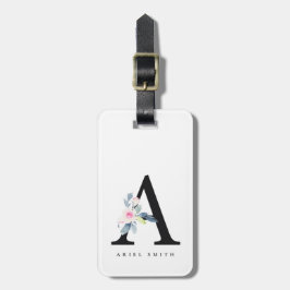 ソフト赤面ブルーフローラアルファベット名A ラゲッジタグ