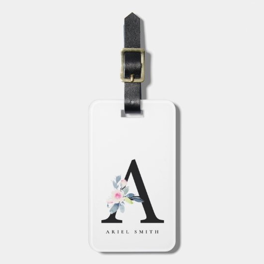 ソフト赤面ブルーフローラアルファベット名A ラゲッジタグ (正面縦)
