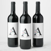 ソフト赤面ブルーフローラアルファベット名A ワインラベル (ボトル)