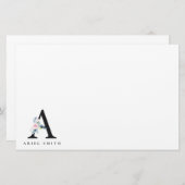 ソフト赤面ブルーフローラアルファベット名A 便箋 (正面/裏面)