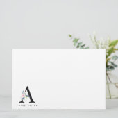 ソフト赤面ブルーフローラアルファベット名A 便箋 (スタンド正面)