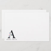 ソフト赤面ブルーフローラアルファベット名A 便箋 (正面/裏面)