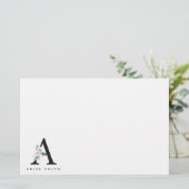 ソフト赤面ブルーフローラアルファベット名A 便箋 (スタンド正面)