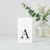 ソフト赤面ブルーフローラアルファベット名A 名刺 (スタンド正面)