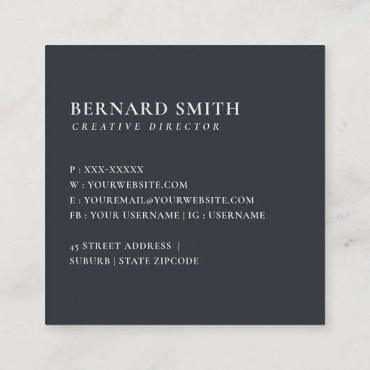 ソフト赤面ブルーフローラアルファベット名B スクエア名刺 (裏面)