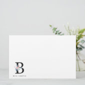 ソフト赤面ブルーフローラアルファベット名B 便箋 (スタンド正面)