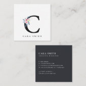 ソフト赤面ブルーフローラアルファベット名C スクエア名刺 (正面/裏面)