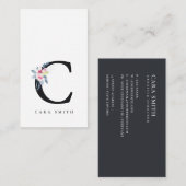 ソフト赤面ブルーフローラアルファベット名C 名刺 (正面/裏面)