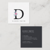 ソフト赤面ブルーフローラアルファベット名D スクエア名刺 (正面/裏面)