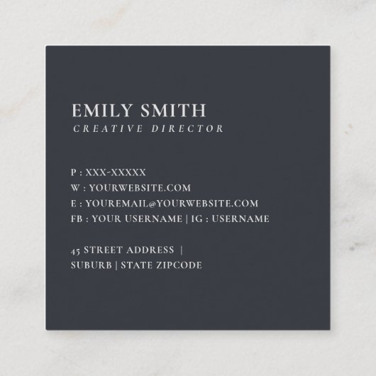 ソフト赤面ブルーフローラアルファベット名E スクエア名刺 (裏面)