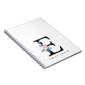 ソフト赤面ブルーフローラアルファベット名E ノートブック (右側)