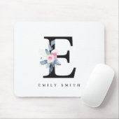 ソフト赤面ブルーフローラアルファベット名E マウスパッド (マウス)