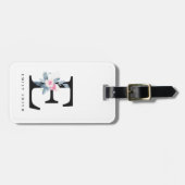 ソフト赤面ブルーフローラアルファベット名E ラゲッジタグ (正面横)