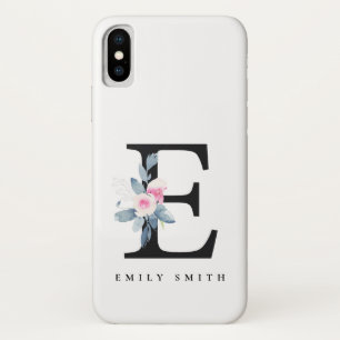 ソフト赤面ブルーフローラアルファベット名E iPhone X ケース