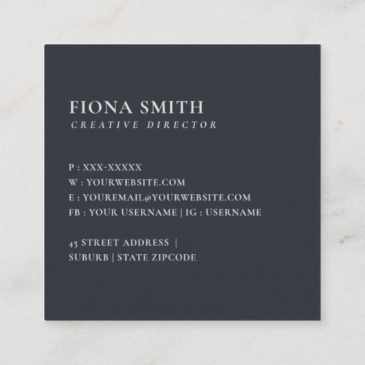 ソフト赤面ブルーフローラアルファベット名F スクエア名刺 (裏面)