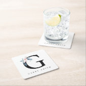 ソフト赤面ブルーフローラアルファベット名G スクエアペーパーコースター (インサイチュ)