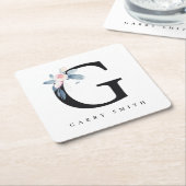 ソフト赤面ブルーフローラアルファベット名G スクエアペーパーコースター (アングル)