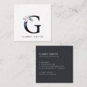 ソフト赤面ブルーフローラアルファベット名G スクエア名刺 (正面/裏面)