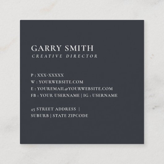 ソフト赤面ブルーフローラアルファベット名G スクエア名刺 (裏面)