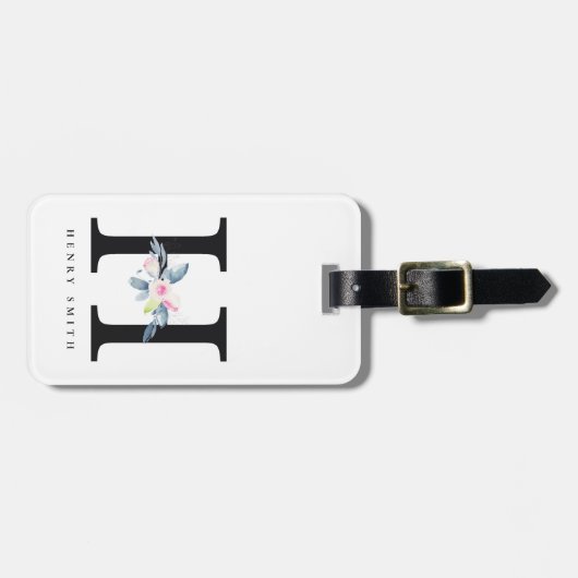 ソフト赤面ブルーフローラアルファベット名H ラゲッジタグ (正面横)