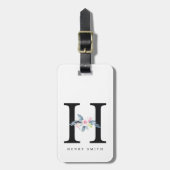 ソフト赤面ブルーフローラアルファベット名H ラゲッジタグ (正面縦)