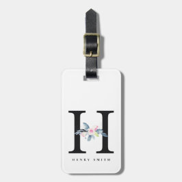 ソフト赤面ブルーフローラアルファベット名H ラゲッジタグ