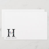 ソフト赤面ブルーフローラアルファベット名H 便箋 (正面/裏面)