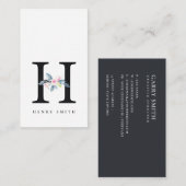 ソフト赤面ブルーフローラアルファベット名H 名刺 (正面/裏面)