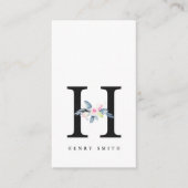 ソフト赤面ブルーフローラアルファベット名H 名刺 (正面)