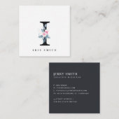 ソフト赤面ブルーフローラアルファベット名I スクエア名刺 (正面/裏面)