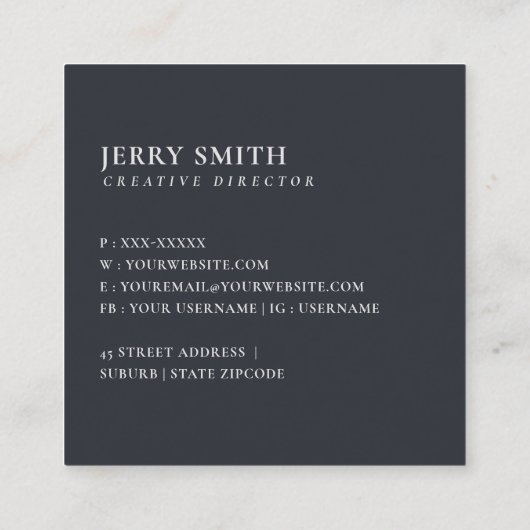 ソフト赤面ブルーフローラアルファベット名I スクエア名刺 (裏面)