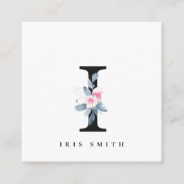 ソフト赤面ブルーフローラアルファベット名I スクエア名刺