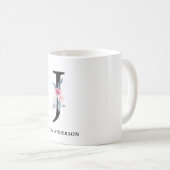 ソフト赤面ブルーフローラアルファベット名J コーヒーマグカップ (正面右)