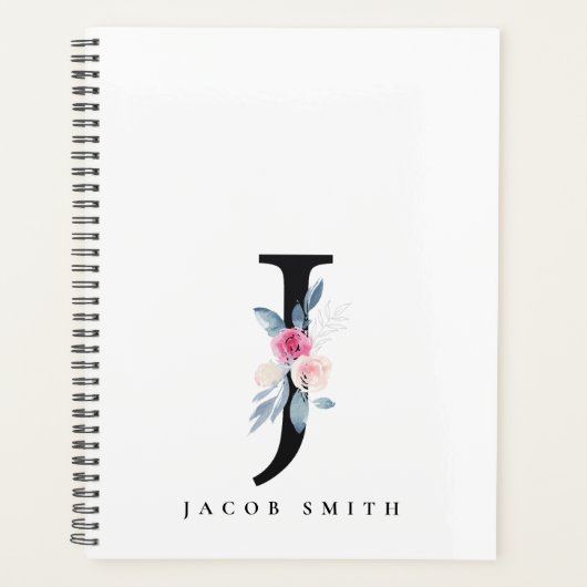 ソフト赤面ブルーフローラアルファベット名J プランナー手帳 (正面)