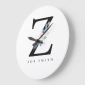 ソフト赤面ブルーフローラアルファベット名J ラージ壁時計 (傾斜)